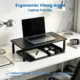 Product image of 3-Level Adjustable Computer Monitor Stand, Metal Mesh Ventilated Riser, 44 Lbs Max Load