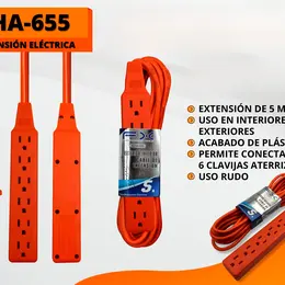Product image of Grounded 6-Outlet Power Strip Extension Cord, Indoor/Outdoor, 5m, Orange