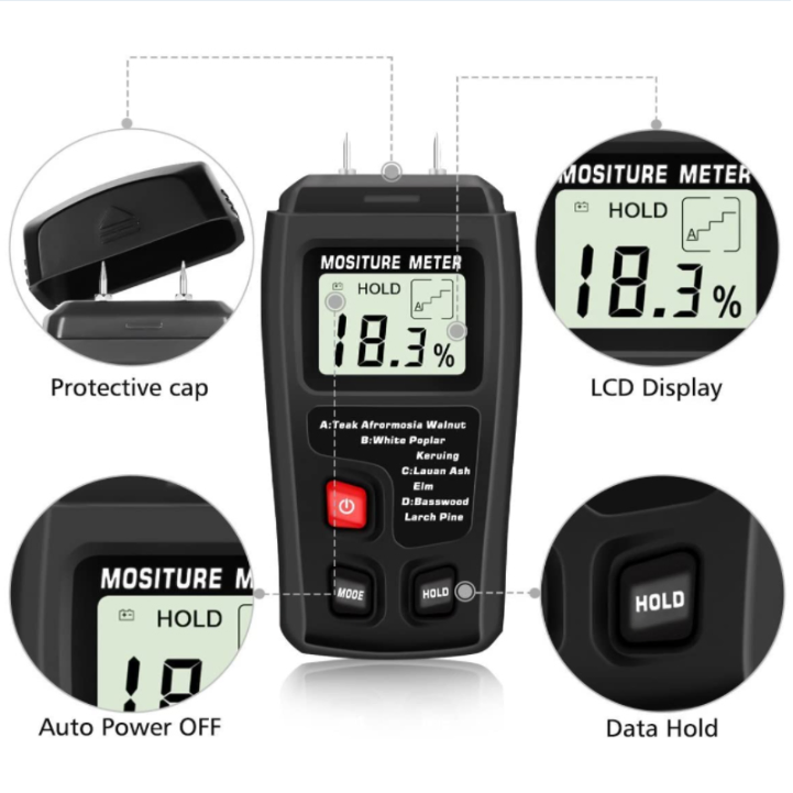 Main product image of Digital LCD Wood Moisture Meter for Wood, Firewood, Paper, Cardboard