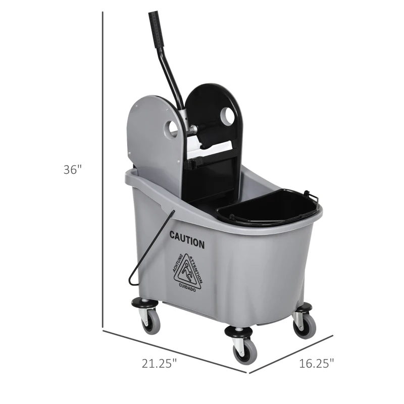 Main product image of 9.5 Gallon 38 Quart Dual Bucket Mop Wringer Cart, 4-Wheel, Grey