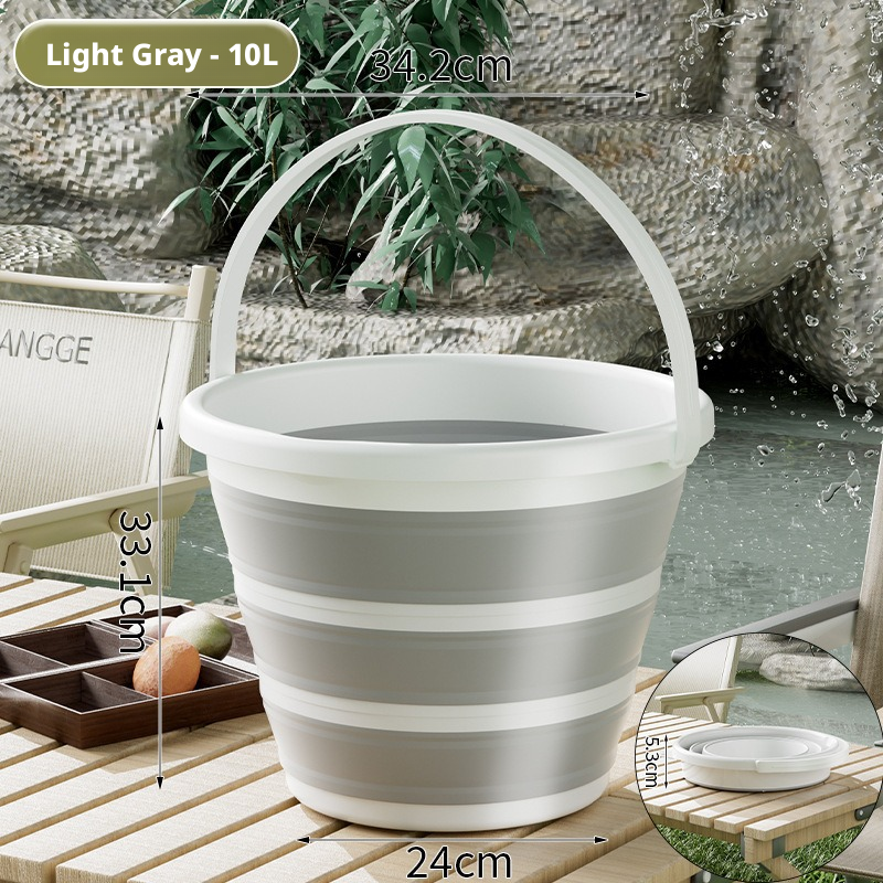 Main product image of Folding Bucket, 10 Liter Capacity, Light Gray