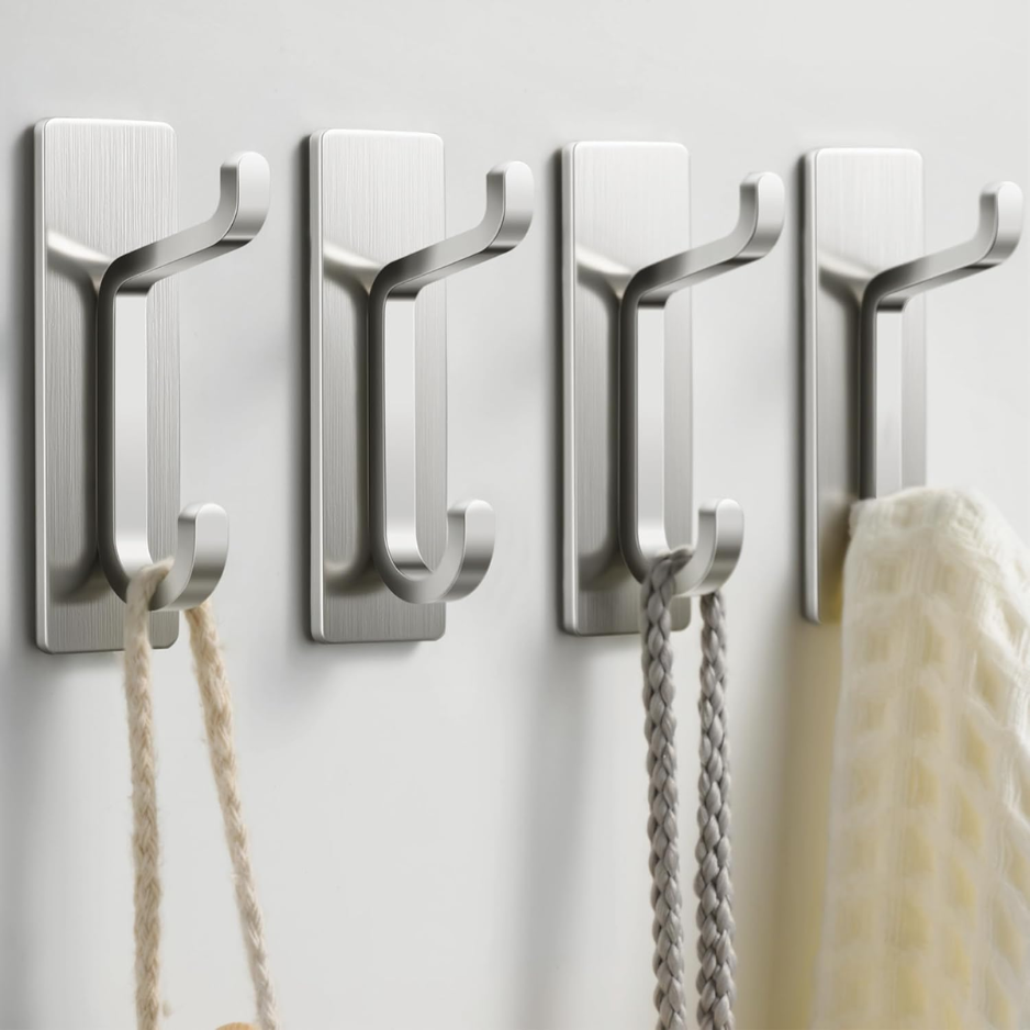 Main product image of Brushed Nickel Adhesive Wall Hooks, 13 lb Capacity, for Coats and Towels