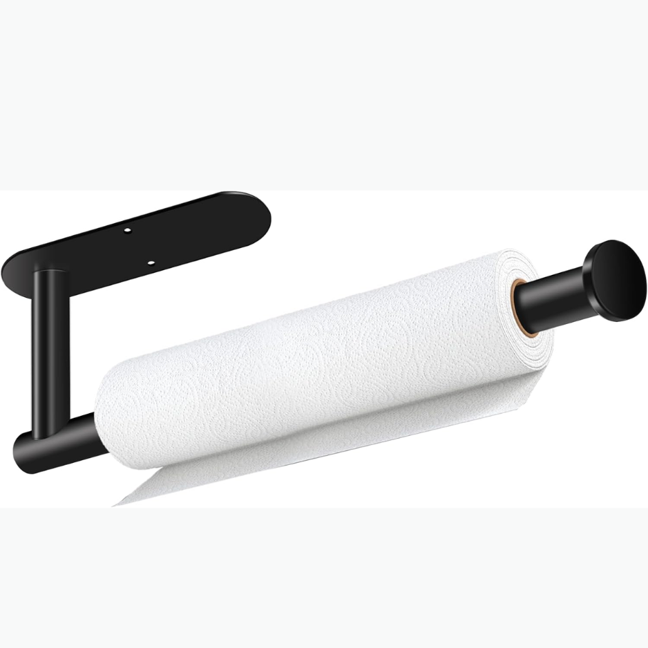 Main product image of Black Stainless Steel Under-Cabinet Paper Towel Holder, Self-Adhesive or Drill Mount