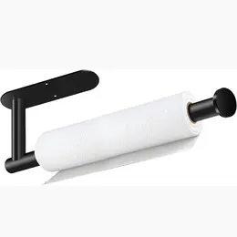 Product image of Black Stainless Steel Under-Cabinet Paper Towel Holder, Self-Adhesive or Drill Mount
