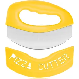 Product image of Stainless Steel Pizza Rocker Knife with Blade Cover, Yellow, 6x 4.5