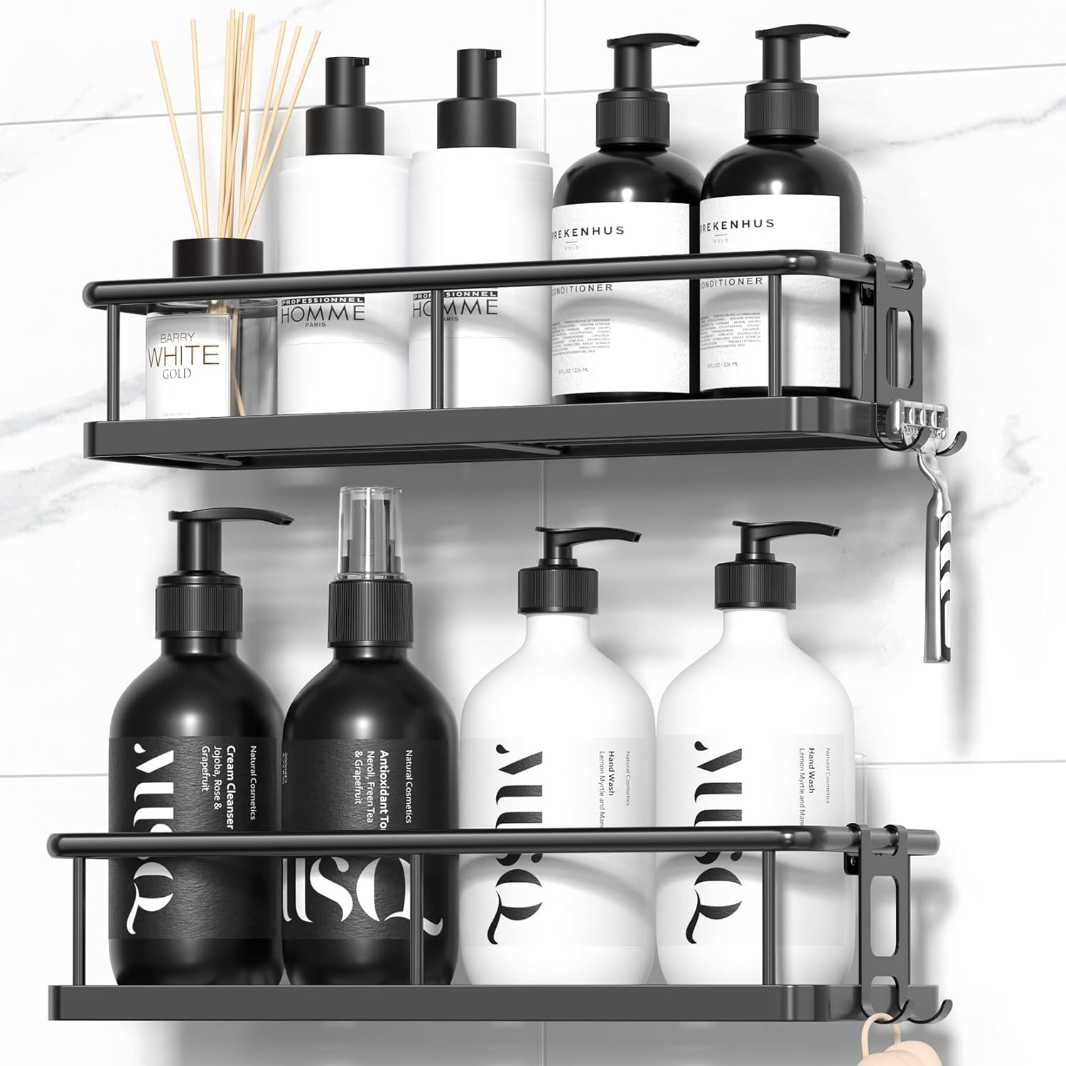 Main product image of 2 Pack Black Adhesive Shower Caddy Shelves, No-Drill