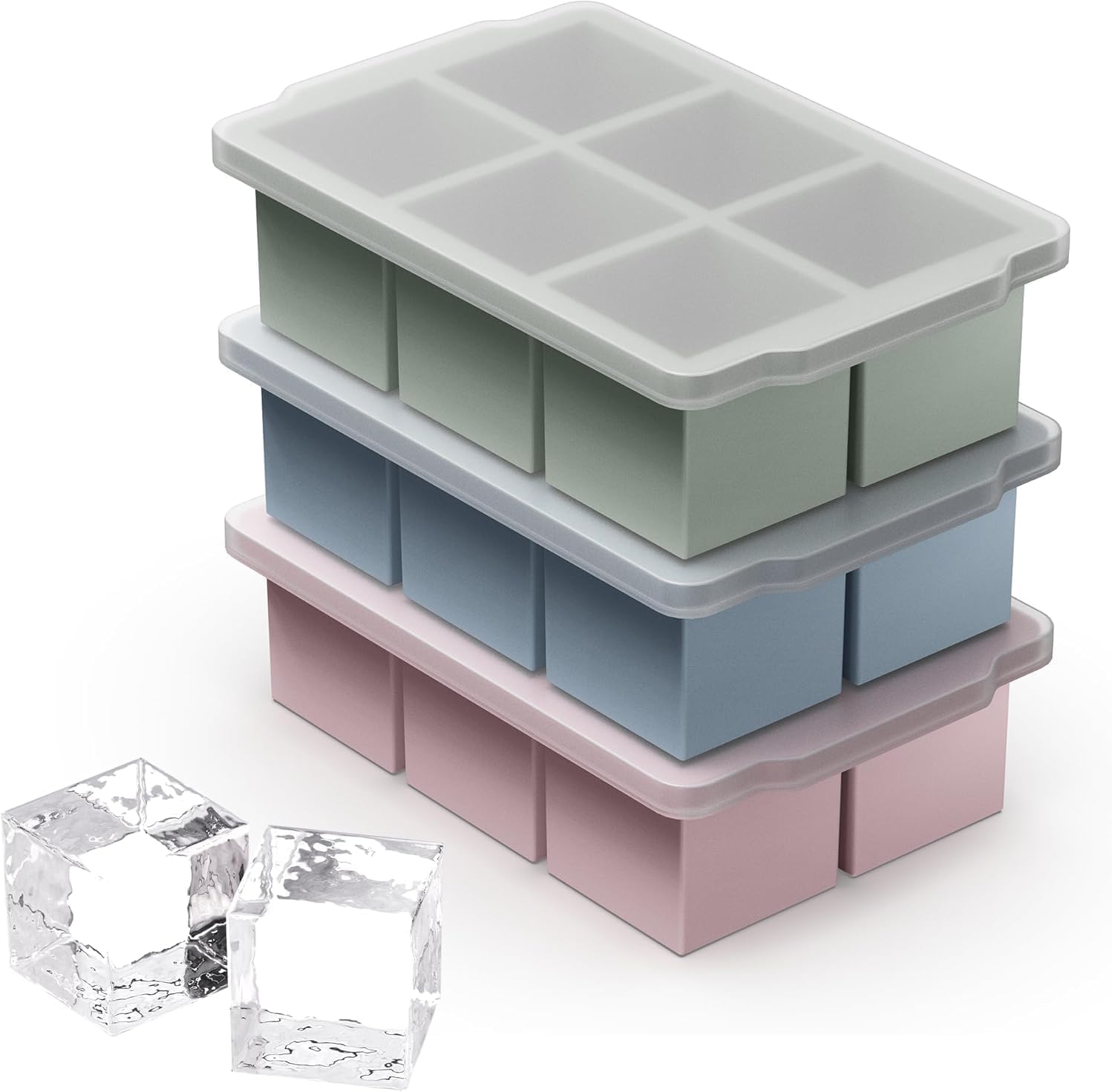 Main product image of 3 Pack Large Silicone Ice Cube Molds, Reusable, With Lids
