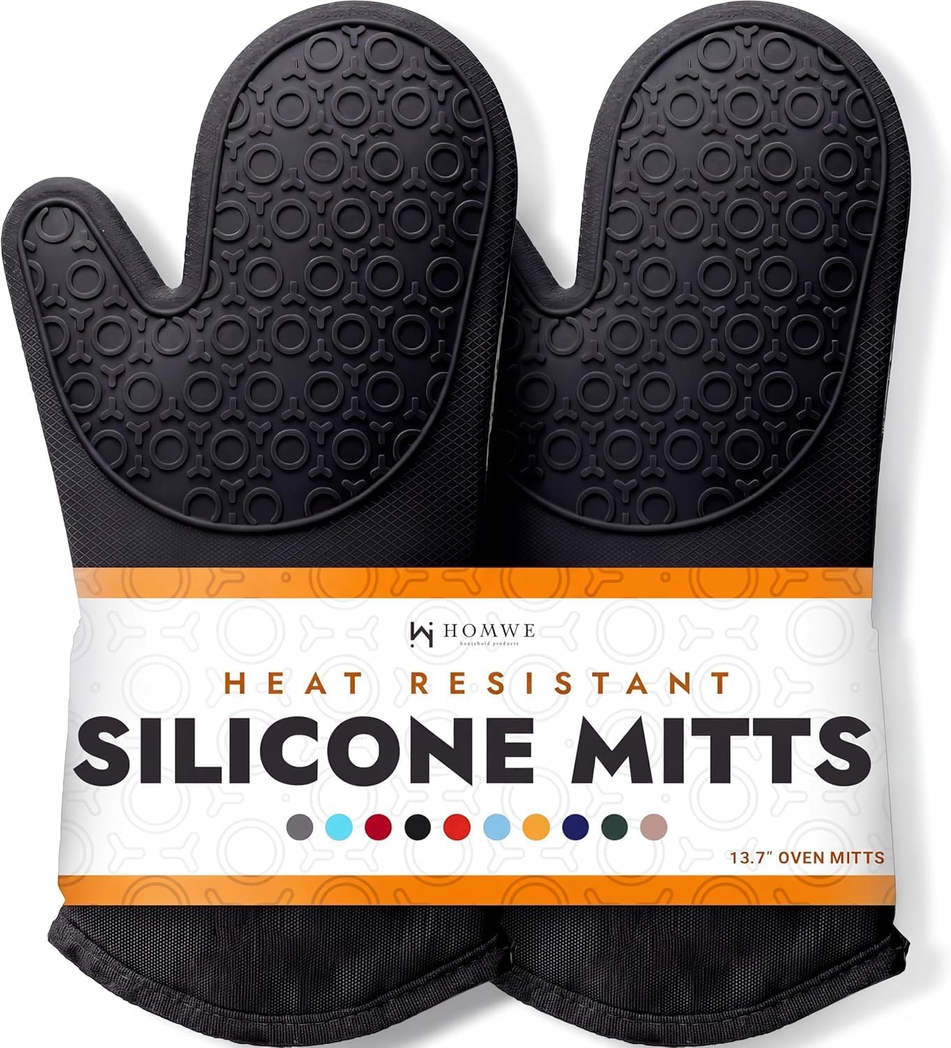 Main product image of Black Silicone Oven Mitts, 500°F Heat Resistant, Cotton Lined, Long