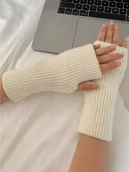 Product image of White Knitted Half-Finger Work Gloves, One Pair