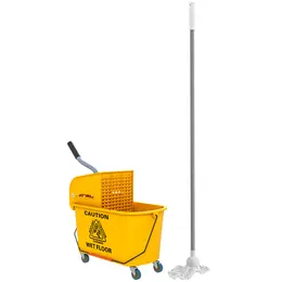 Product image of 20 Litre Yellow Mop Bucket Set with Side Press Wringer and Wheels