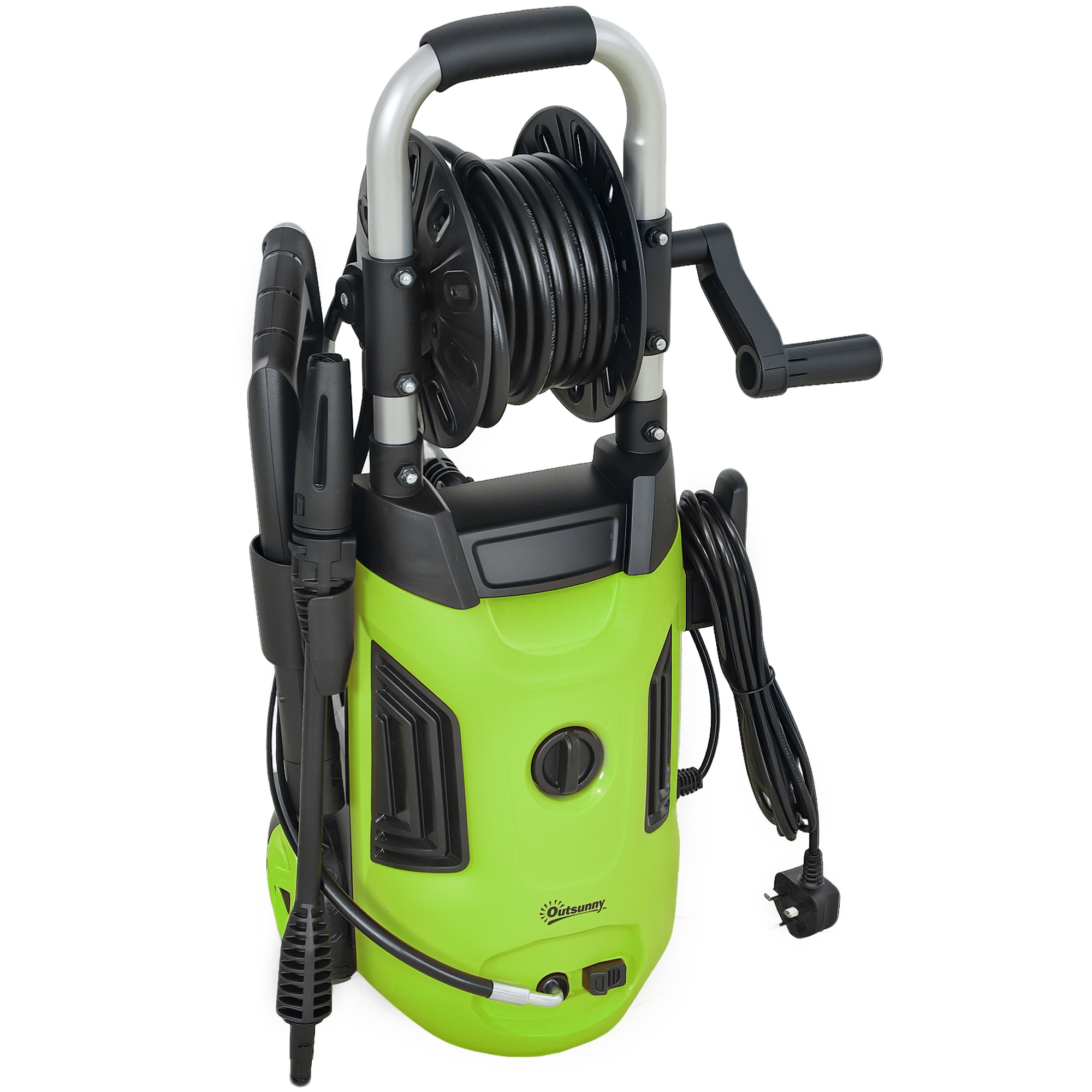 Main product image of 1800W Pressure Washer, 150 Bar, 420 L/h Flow, 6M Hose, Hose Reel, Steel Handle