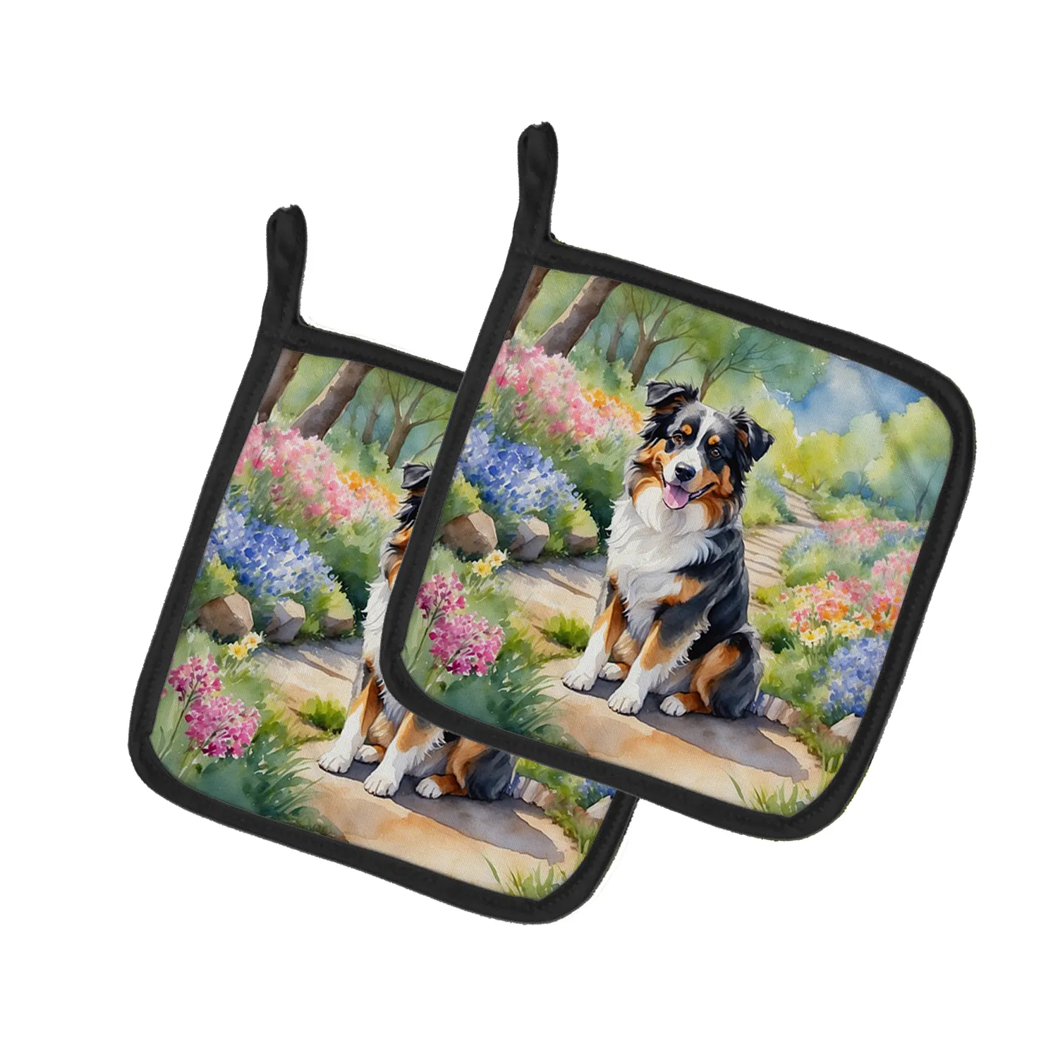 Main product image of Australian Shepherd Heat Resistant Pot Holders, Pair, 7 1/2 x 7 1/2