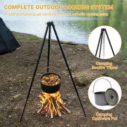Product image of Adjustable Tripod with 4L Non-Stick Hanging Pot