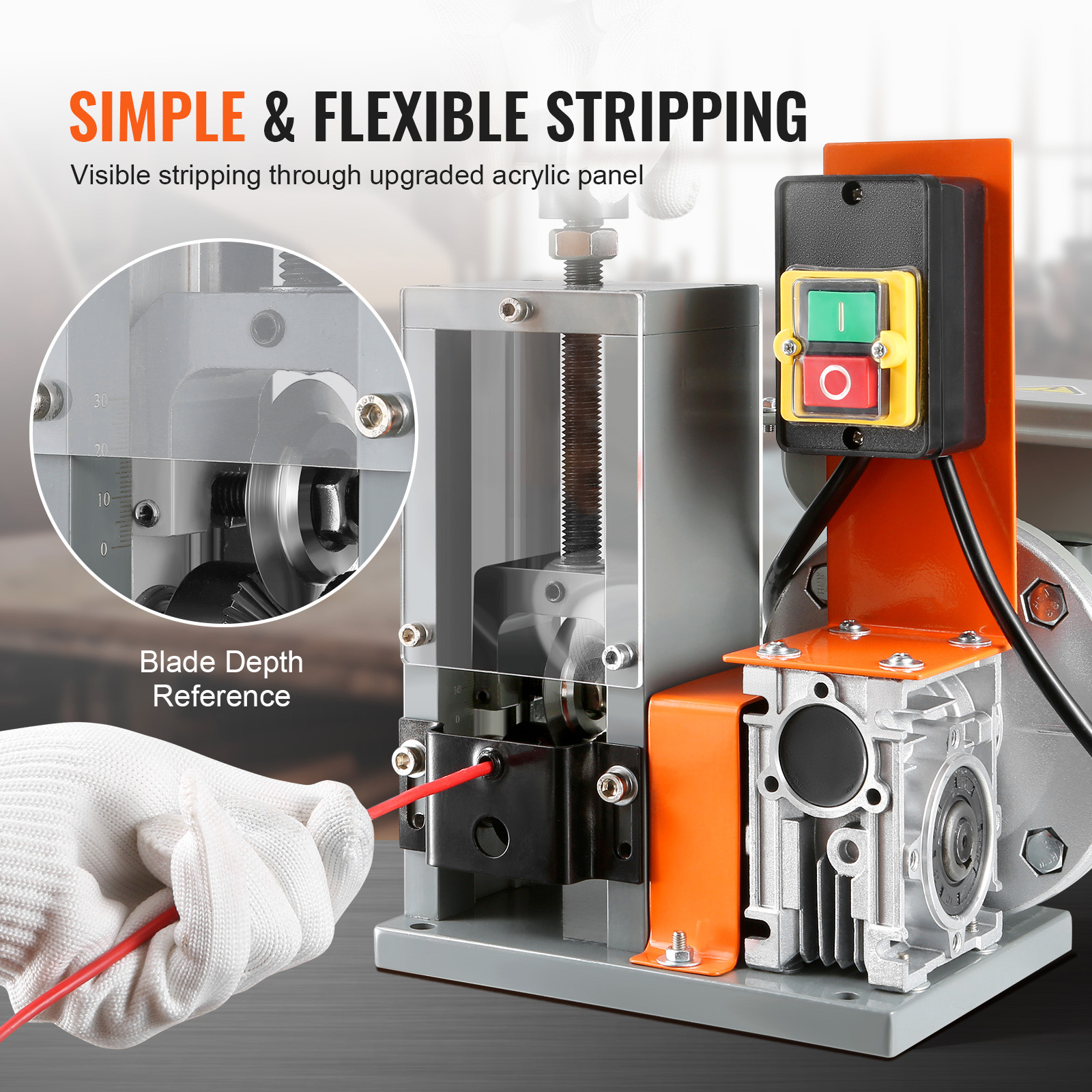 Main product image of VEVOR Automatic Wire Stripping Machine, 180W, 60 ft/min, Visible Depth Reference