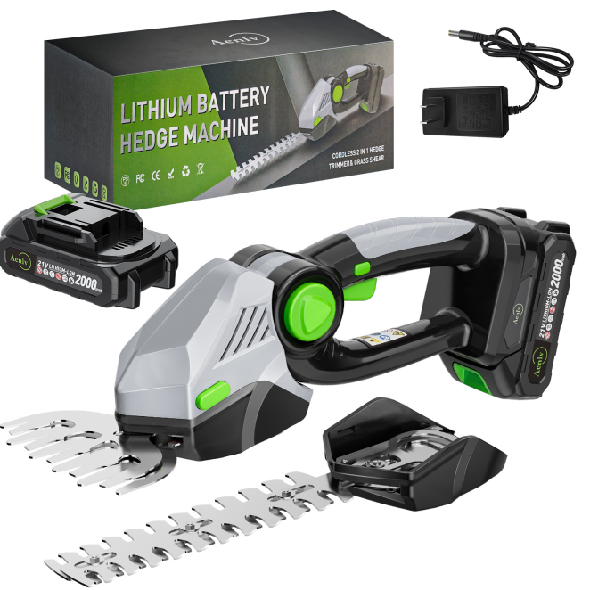 Main product image of Cordless 2-in-1 Hedge Trimmer & Grass Shears, 21V 2.0 Battery x2