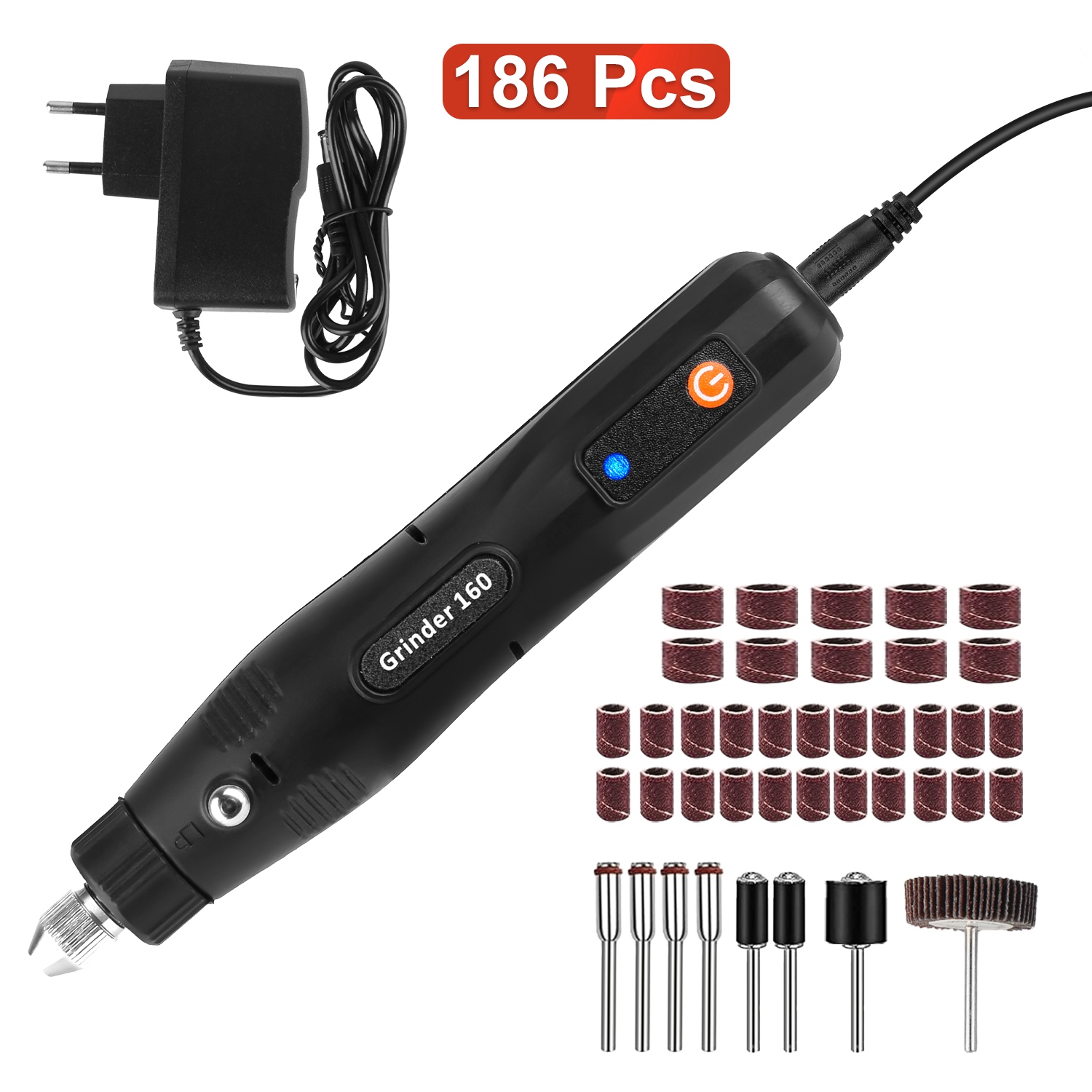 Main product image of Mini Corded Rotary Tool Kit, 186-Piece, 5-Speed, Grinding, Drilling, Engraving
