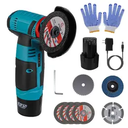 Product image of 12V Cordless Mini Angle Grinder Kit, 7 Discs, 2x 1100mAh Batteries, Charger