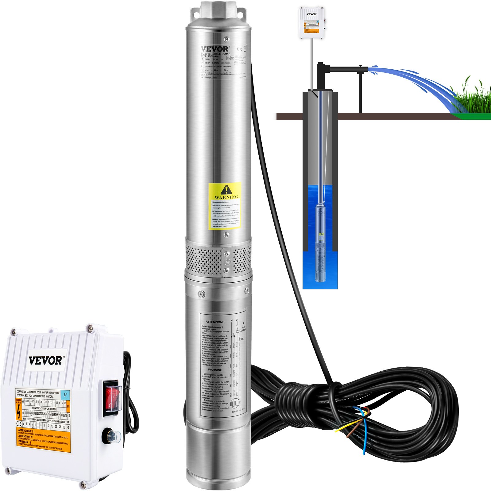 Main product image of Deep Well Submersible Pump, 3HP 230V/60Hz, 37GPM, 640 Ft Head, 4 Inch