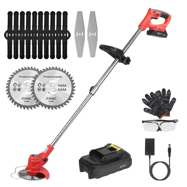 Main product image of Cordless Grass Trimmer Kit with 2 Batteries, Saw & Plastic Blades