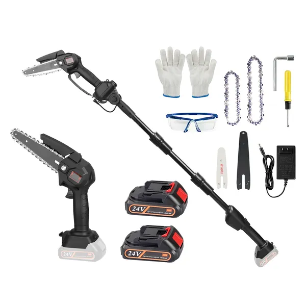 Main product image of Cordless Pole Saw & Mini Chainsaw, Length Adjustable, 2x 1500mAh Batteries, 4in/6in Chains