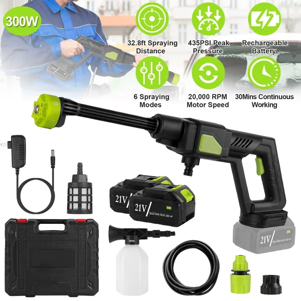 Main product image of Cordless Pressure Washer, 435PSI, 6-in-1 Nozzle, 15000mAh 21V Battery