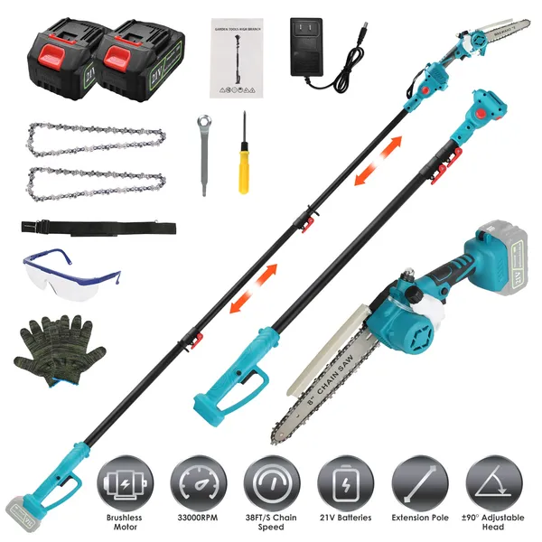 Main product image of 21V Cordless Pole Saw & Handheld Chainsaw, 8 ft, Brushless, Auto Oiler