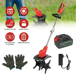 Product image of 21V Cordless Tiller Cultivator, 4 Blades, 16 Steel Tines, 550W, 9-in Width & Depth