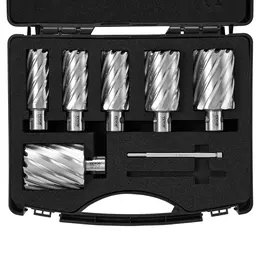 Product image of 6 Pc M2AL HSS Annular Cutter Set, Universal Shank, 1-2 inch Diameter, 2 inch Depth, 2 Pilot Pins, Case