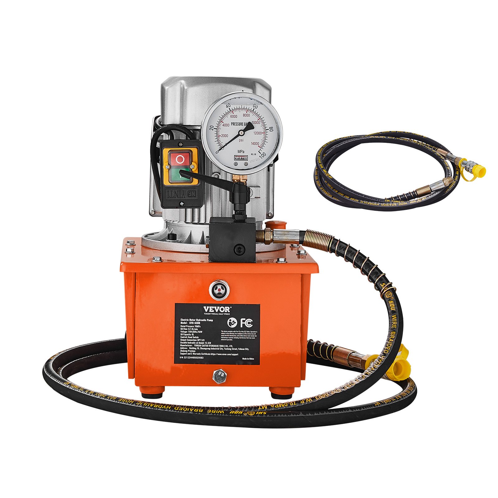 Main product image of Electric Hydraulic Pump, 10000 PSI, 750W 110V, 8L, Single Acting Manual Valve