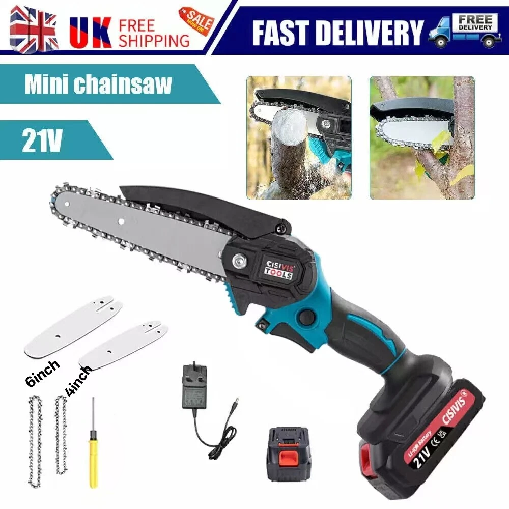 Main product image of 6-inch 4000W Cordless Mini Chainsaw, One-Hand Operation, 2 Batteries