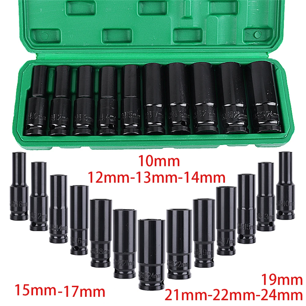 Main product image of 10-Piece 1/2-inch Drive Deep Impact Socket Set, Long Reach, Thin Wall, Metric, 10-24mm