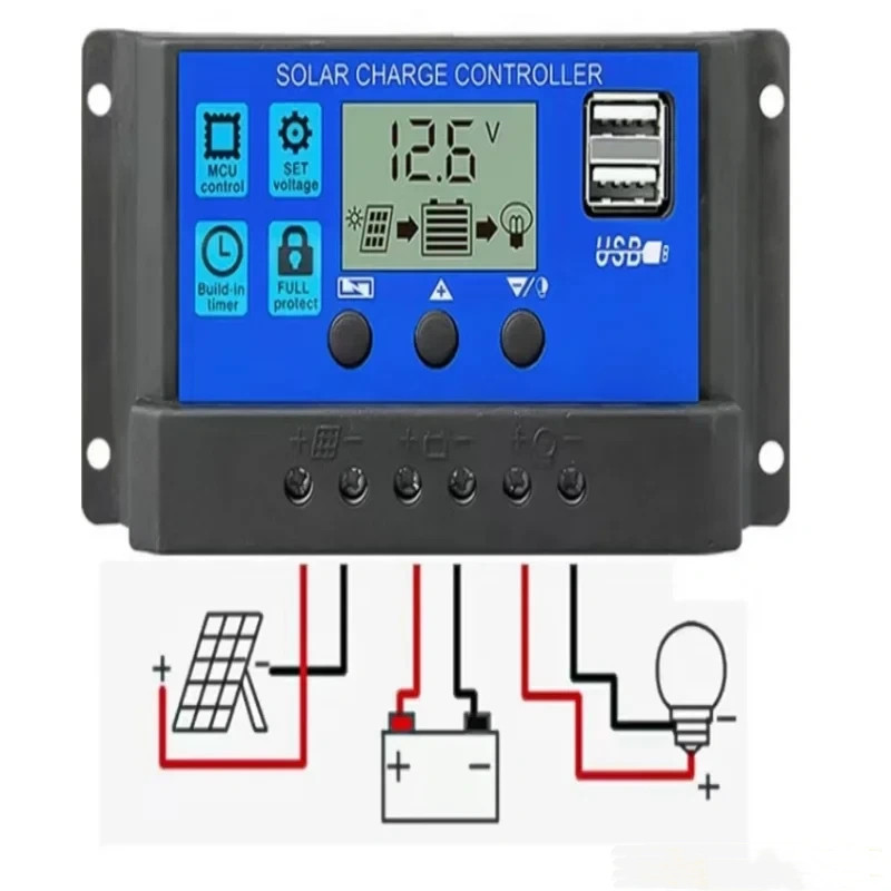 Main product image of PWM Solar Charge Controller, 30A, LCD, Dual USB, 12V/24V