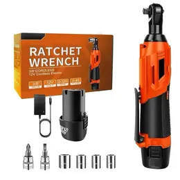 Product image of Cordless Electric Ratchet Wrench, 90 Degree, 200Nm, 12V, with 2 Batteries and 14 Sockets