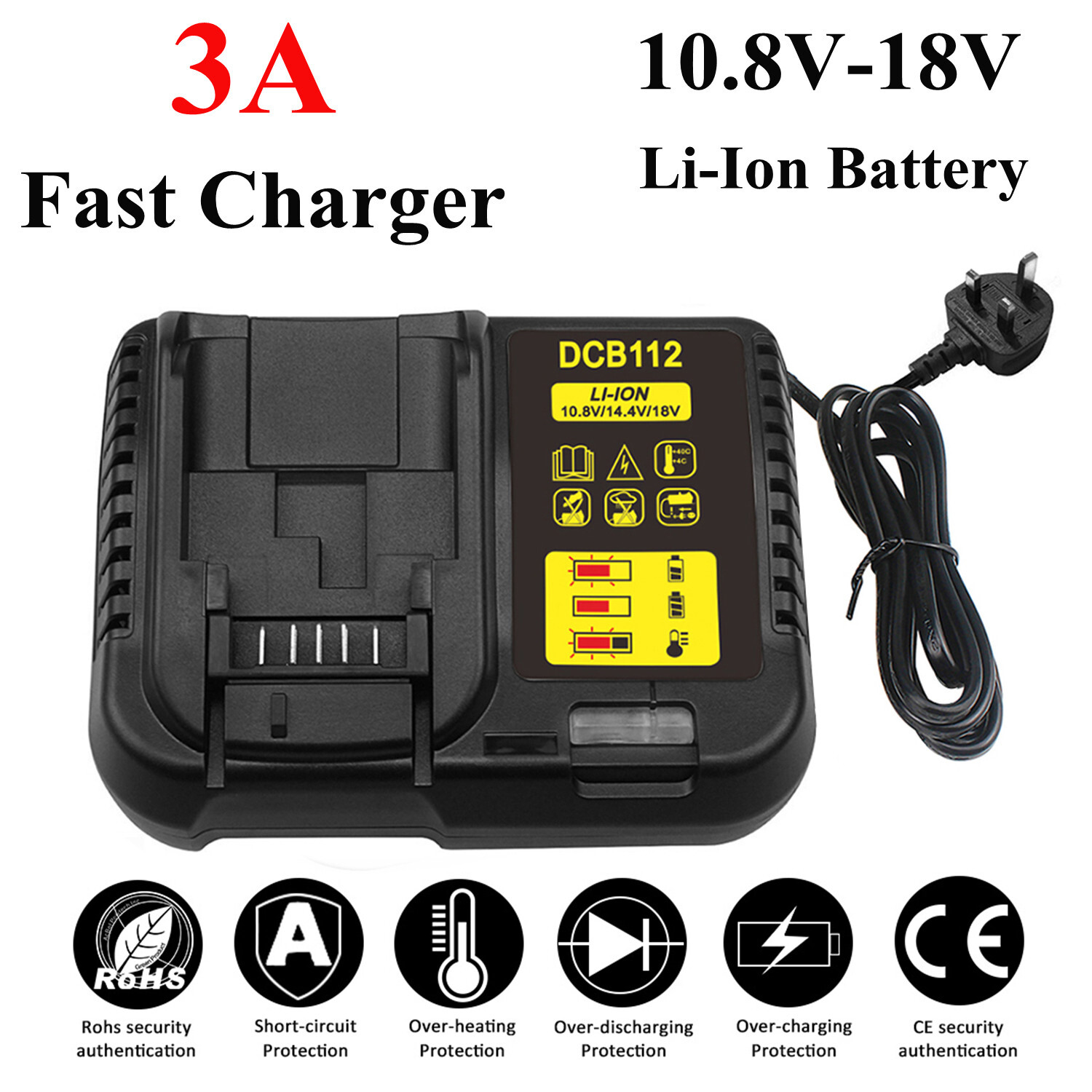 Main product image of Replacement Charger for DeWalt 10.8V-18V Batteries: DCB182, DCB200, DCB184, DCB180