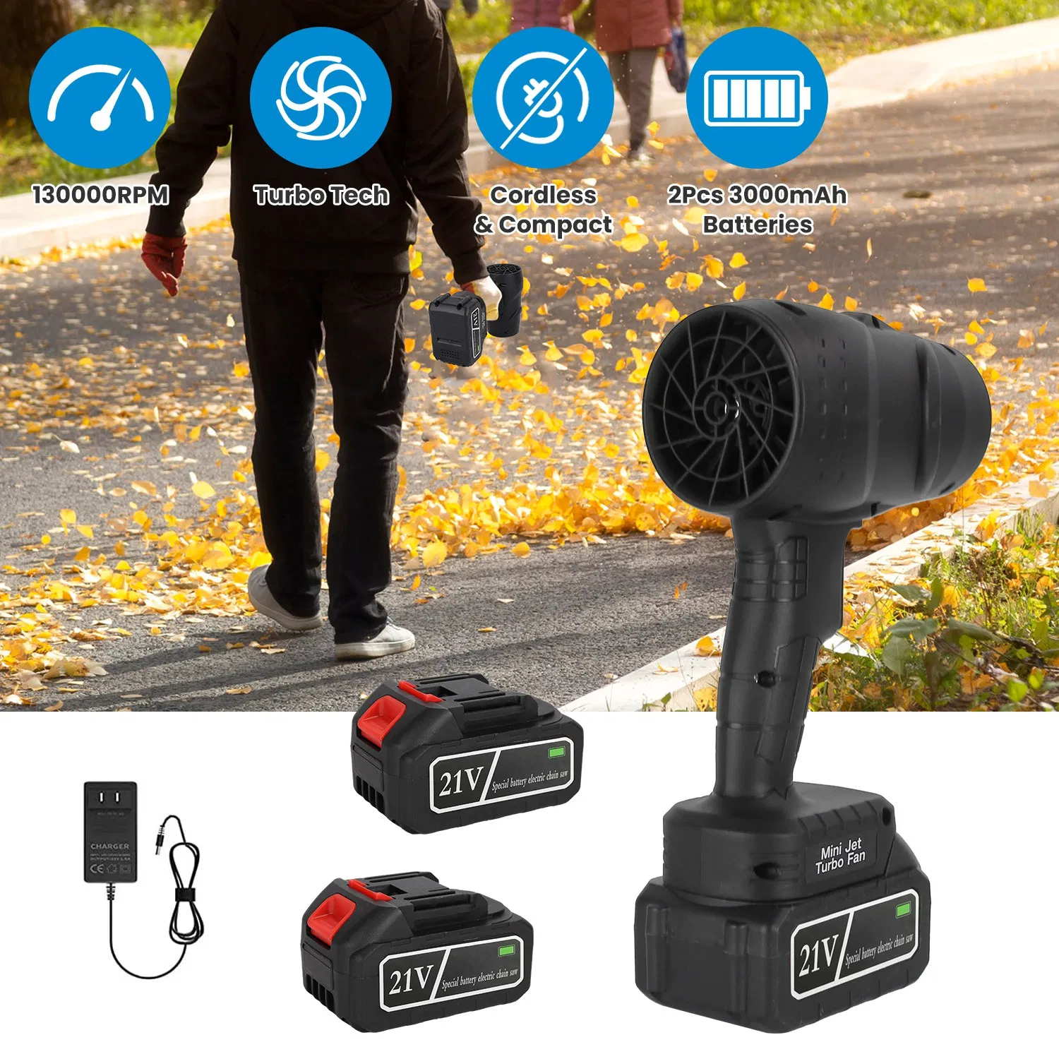 Main product image of 130000RPM Mini Cordless Blower with 2x 3Ah Batteries