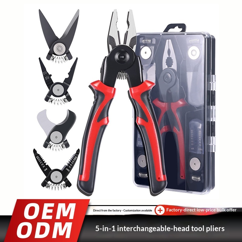 Main product image of Five-in-One Multi-Function Pliers, Interchangeable Heads, Wire Stripping, Cutting, Crimping