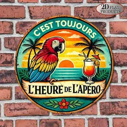 Product image of 8x8in Round Sign, Parrot Cocktail Image for Wall Mounting