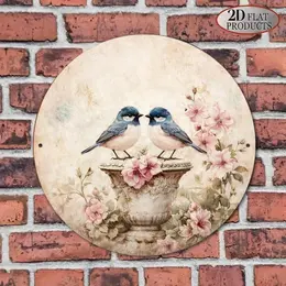 Product image of 8x8in Round Sign with Bird and Flower Pattern