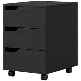 Product image of 3-Drawer File Cabinet & Printer Stand, Black, with Wheels