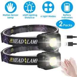 Product image of 2-Pack Rechargeable Motion Sensor Headlamp, COB XPG, 6 Light Modes