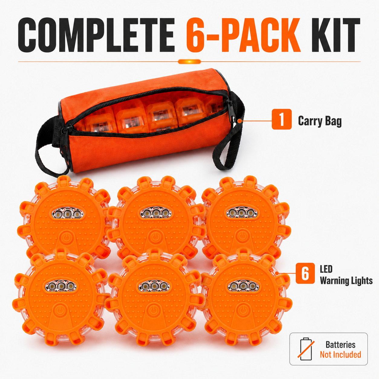 Main product image of HB 328 6-Pack LED Warning Lights, AAA Battery Powered, Roadside Emergency Safety