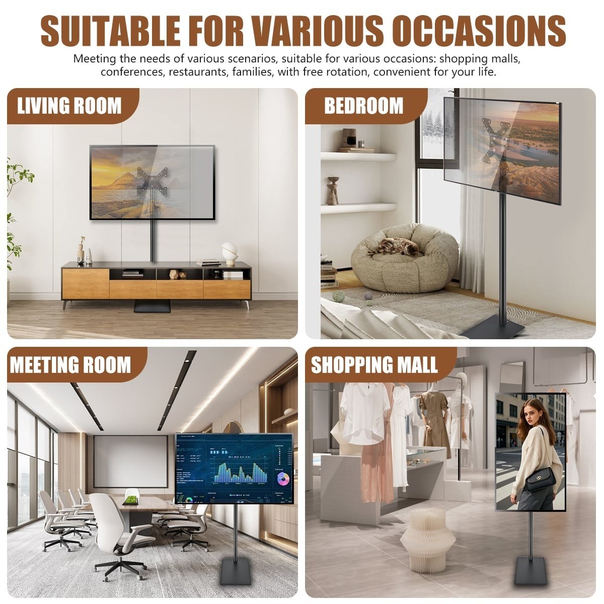 Main product image of Steel Floor Stand for 14-43 Inch Screens, Rotatable, Height Adjustable