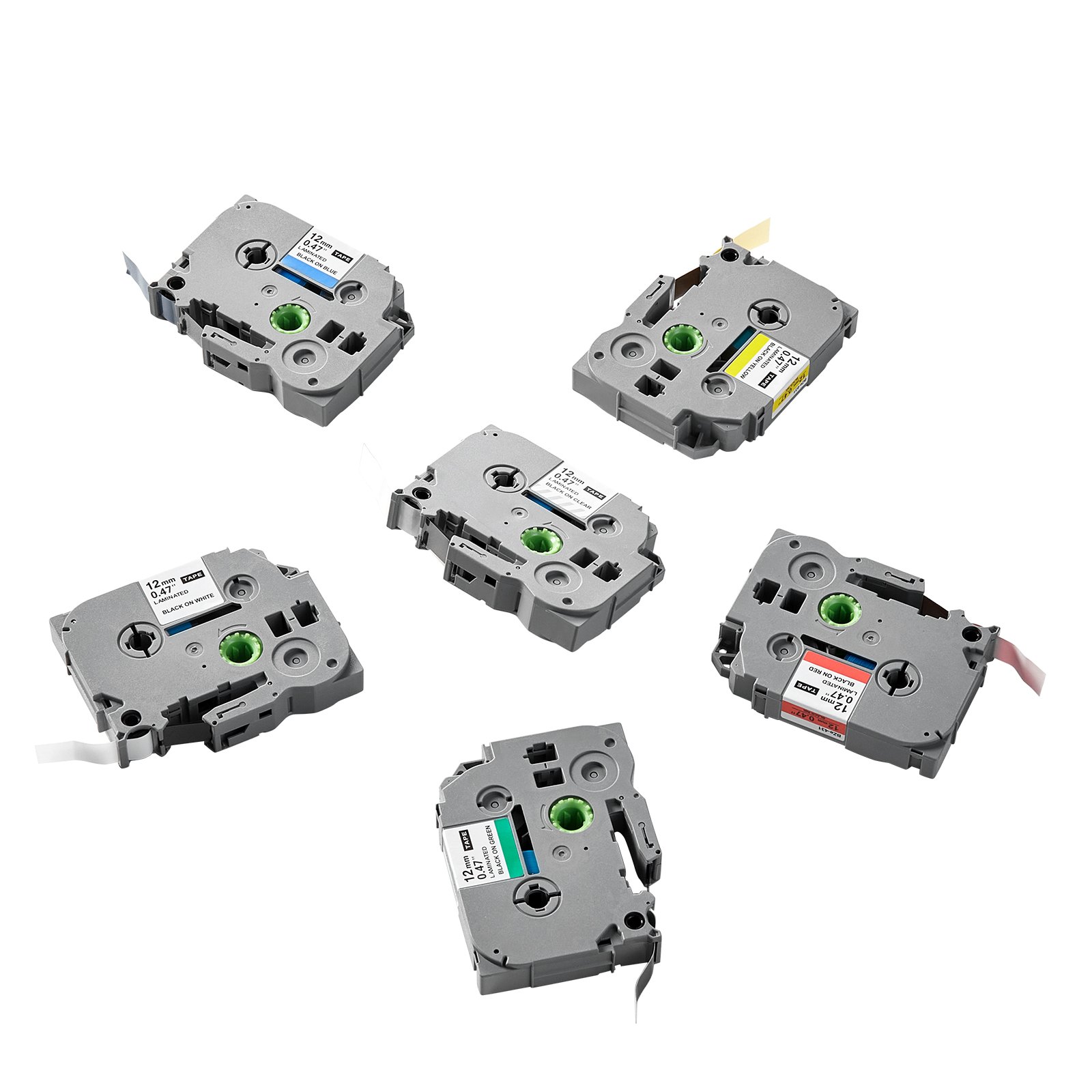 Main product image of 0.47 in. (12 mm) Colored Label Maker Tape, 6-Pack, for Brother P-Touch TZe Series