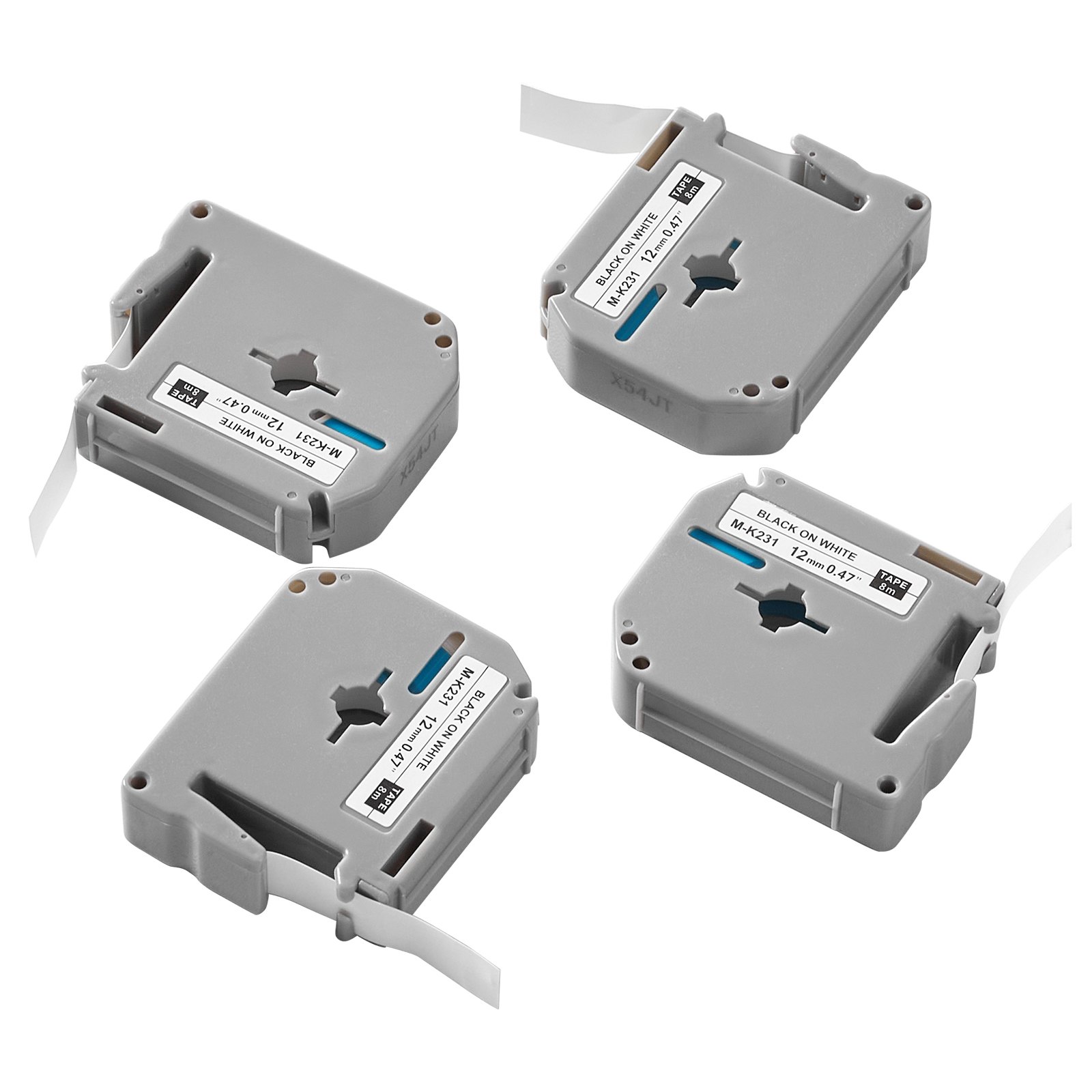 Main product image of Label Maker Tape, 4 Pack, 0.47 in / 12 mm, Black on White, Compatible with Brother Letra Tag M-K231