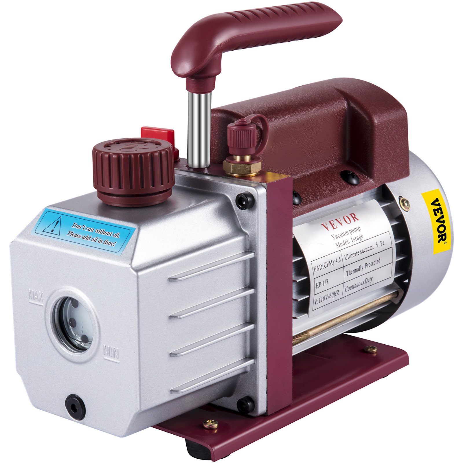 Main product image of 4.5CFM HVAC Single-Stage Rotary Vane Vacuum Pump, 1/3HP, 5PA