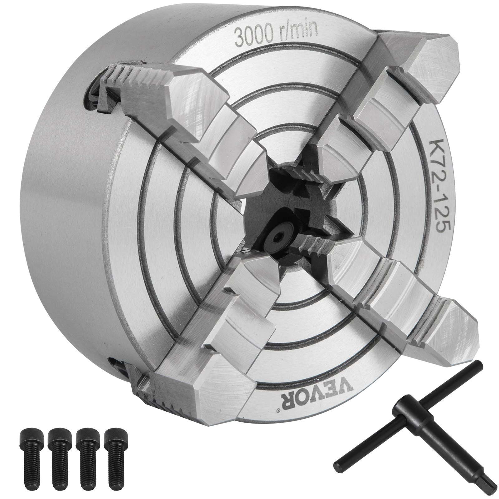 Main product image of K72-125 Lathe Chuck, 5 Inch, 4-Jaw, Independent, Cast Iron, Reversible Jaw