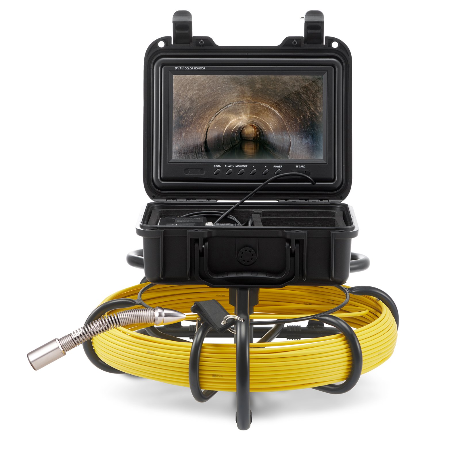 Main product image of Sewer Camera, 165 ft (50 m) Cable, 9-inch Monitor, DVR, IP68, 12 LED, 16 GB SD