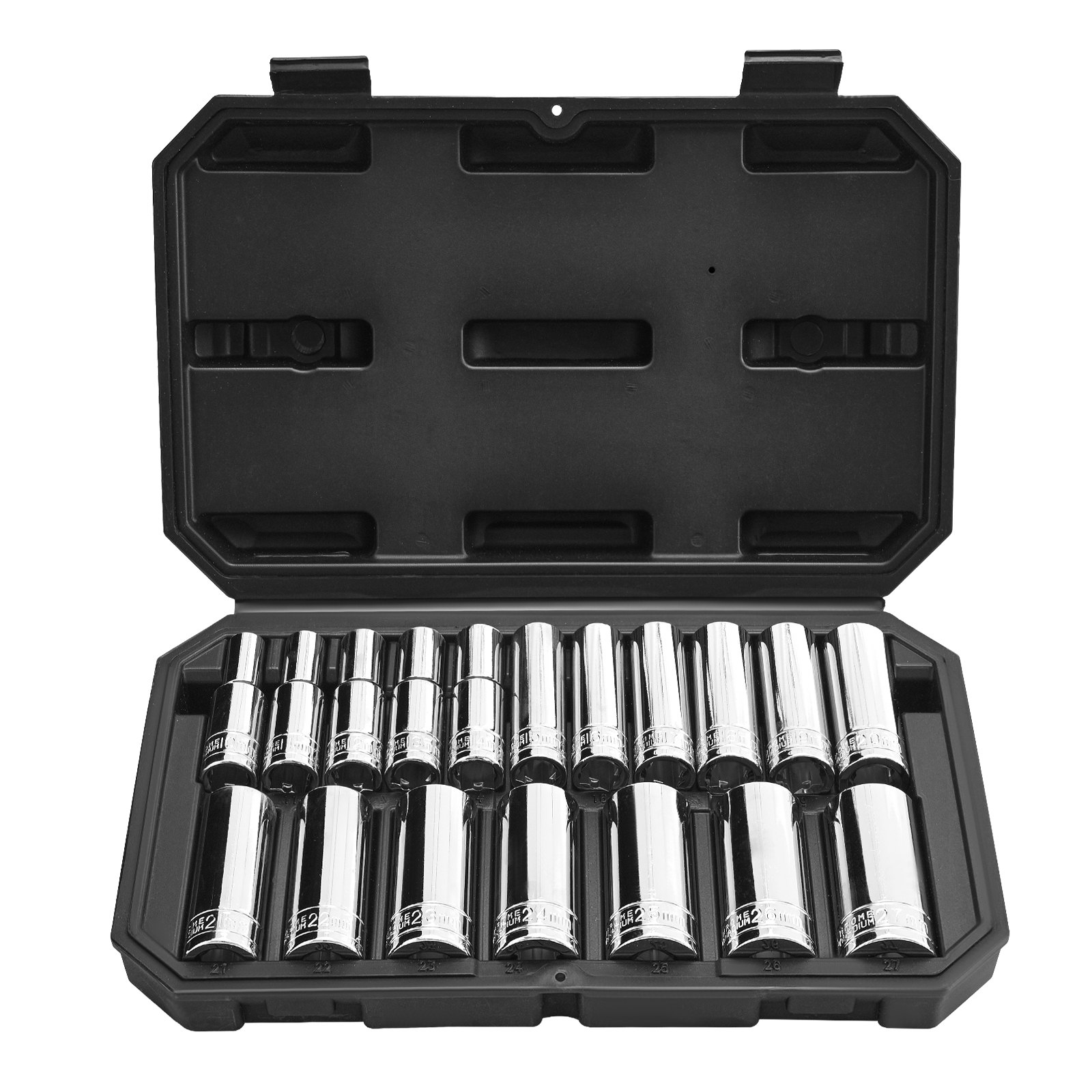 Main product image of Socket Set, 18 Pieces, 1/2 Inch Drive, Metric 10-27mm