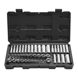 Product image of 46-Piece Socket Set, 1/4 Inch Drive, SAE/Metric, Deep/Standard, CR-V Steel