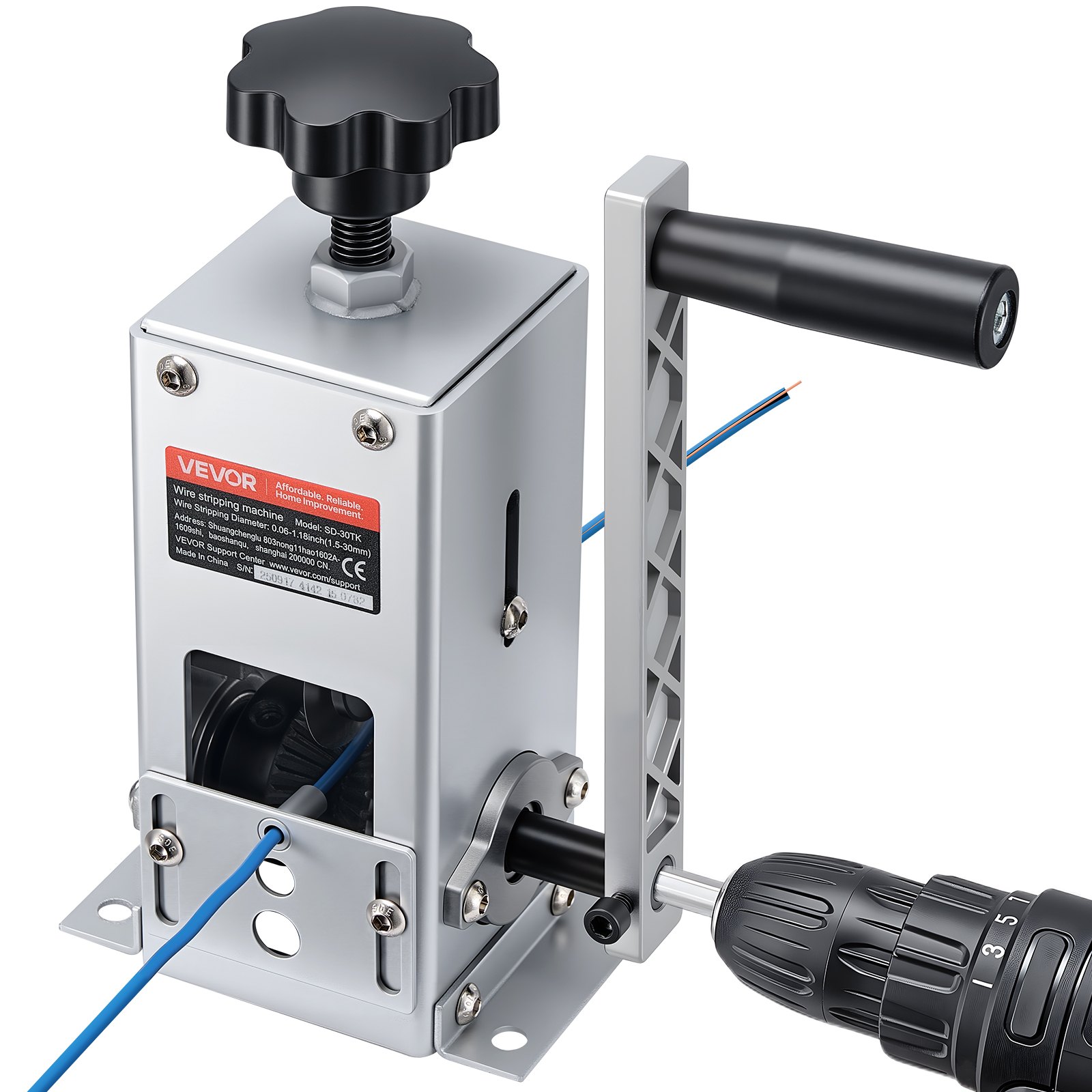 Main product image of Manual Wire Stripper Machine, 0.06-1.18 In, Hand Crank/Drill Powered, Q235 Frame
